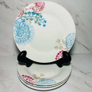 4 ~ TABLETOPS GALLERY PLATES 7 5/8” ~ SALAD LUNCH DESSERT ~ FLORAL WHITE BLUE~EC